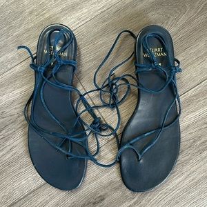 Stuart Weitzman Navy Blue Gladiator Lace Up Sandal